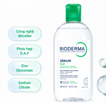 BIODERMA Sébium H2O Micellar Water [ Acne-prone Skin/ Oily Skin] - Nước tẩy trang cho da dầu/mụn/ hỗn hợp (500ml) image 2