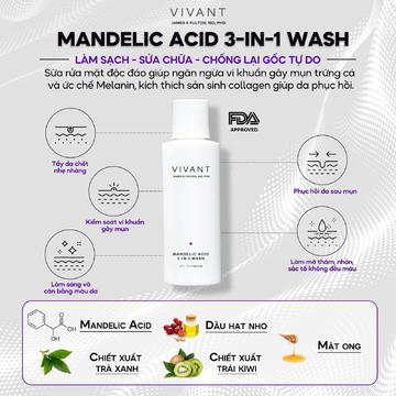VIVANT Mandelic Acid 3-in-1 Wash - Gel rửa mặt kiểm soát vi khuẩn gây mụn, tẩy tbc nhẹ & hỗ trợ làm sáng image 1